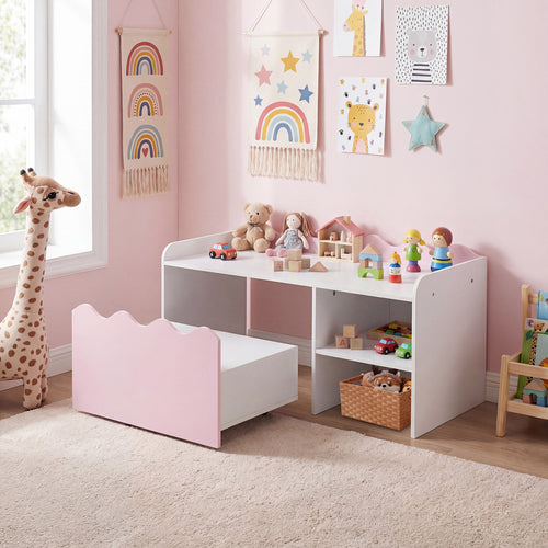 Scalloped Kids Bookshelf, Toy Storage Organizer, Pink