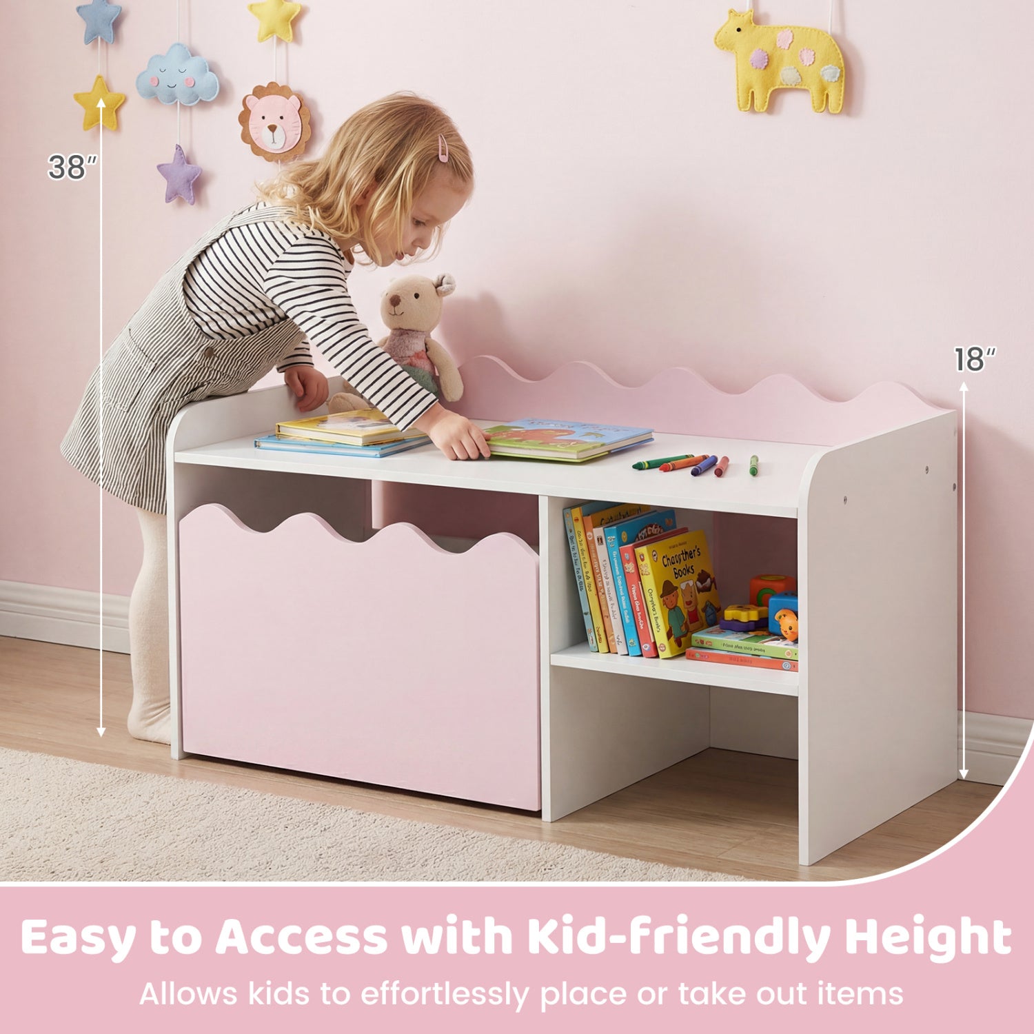 Scalloped Kids Bookshelf, Toy Storage Organizer, Pink Kids Storage at Gallery Canada