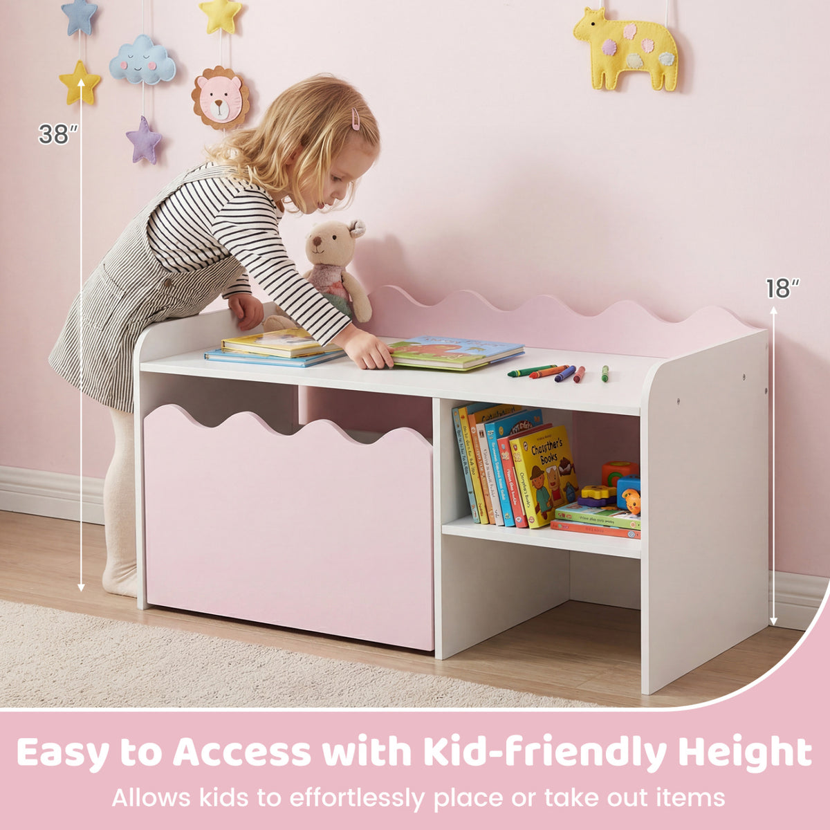 Scalloped Kids Bookshelf, Toy Storage Organizer, Pink Kids Storage at Gallery Canada