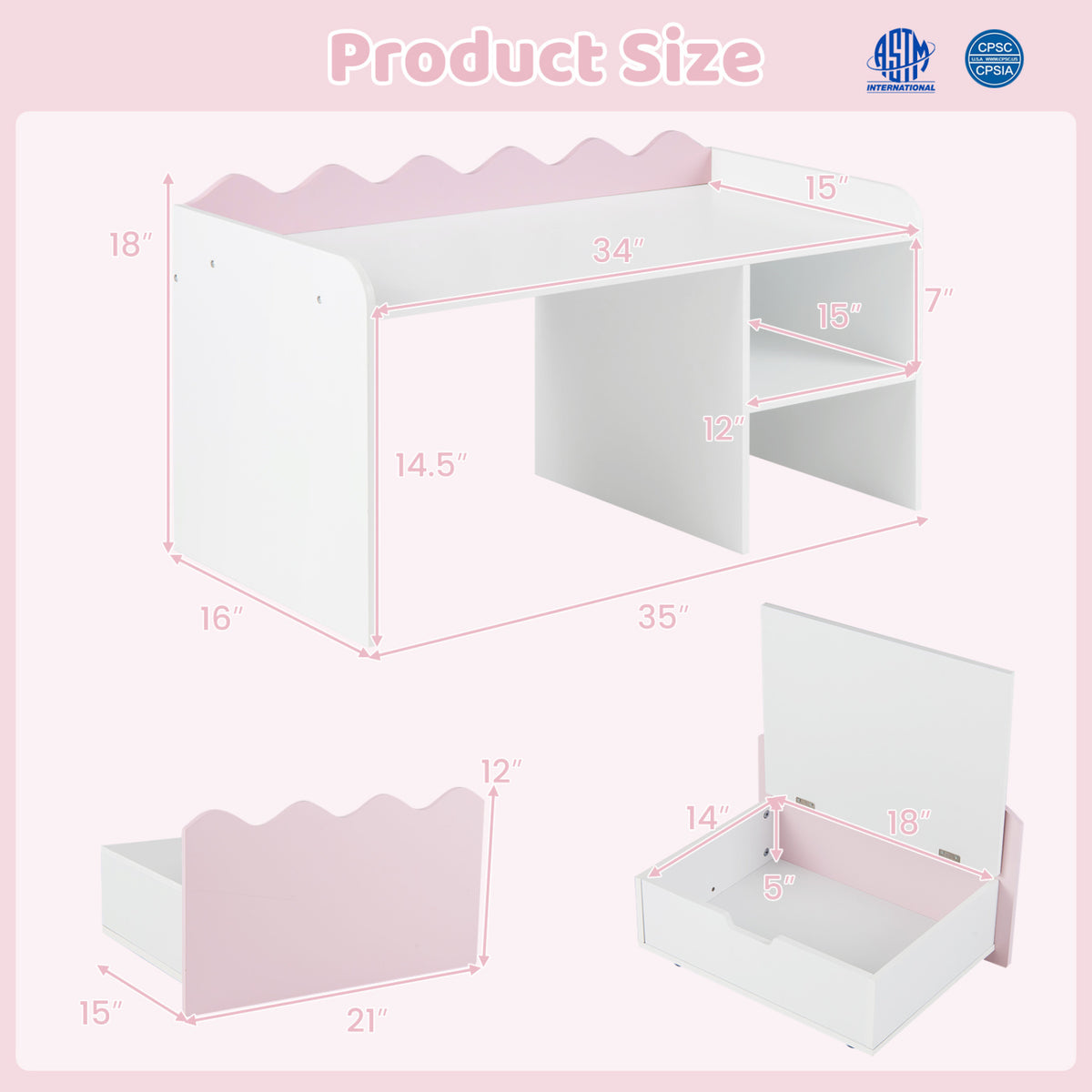 Scalloped Kids Bookshelf, Toy Storage Organizer, Pink Kids Storage at Gallery Canada