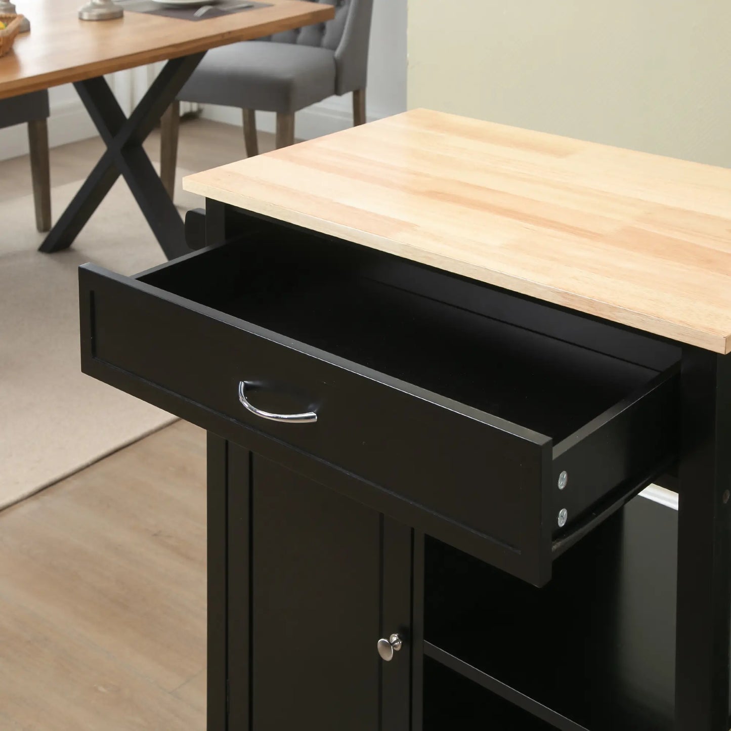 Rolling Kitchen Cart, Wood Top with Drawer, 36 Inch, Black Kitchen Islands & Kitchen Carts at Gallery Canada
