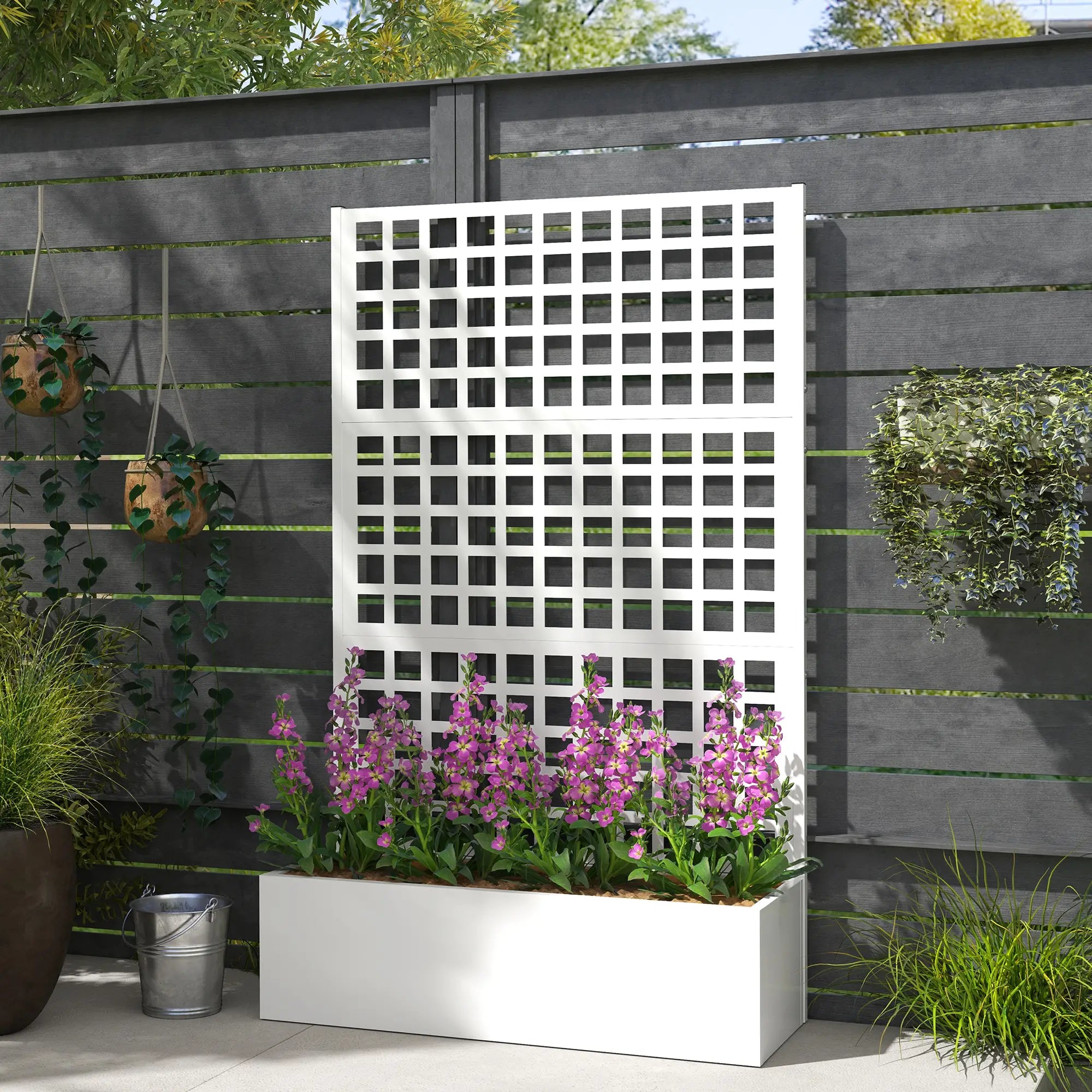 Galvanized Raised Garden Bed Planter Box With Trellis, 43