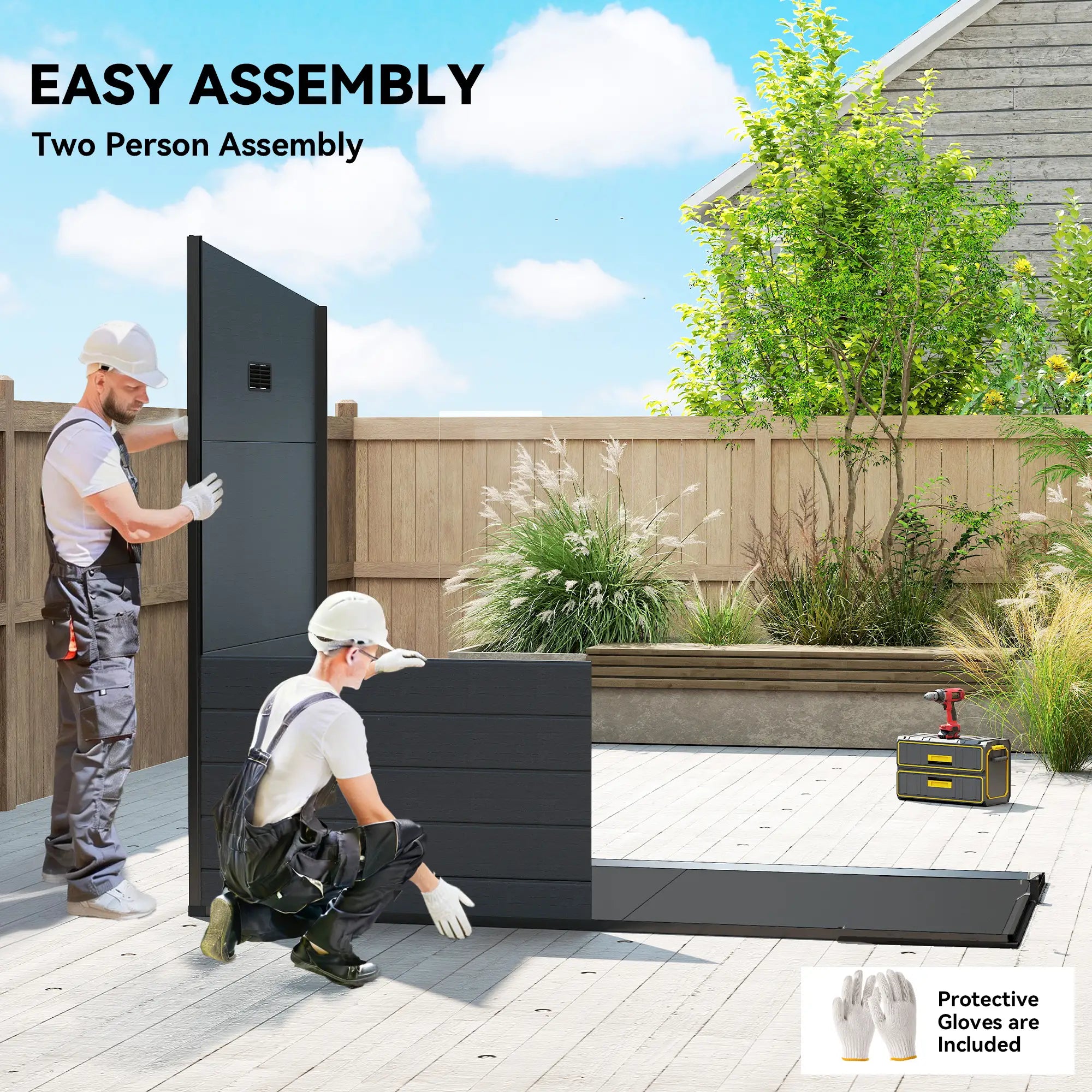 4.3' x 8' Dark Grey Outdoor Storage Shed With Floor, Lockable Doors, Dark Grey Sheds at Gallery Canada