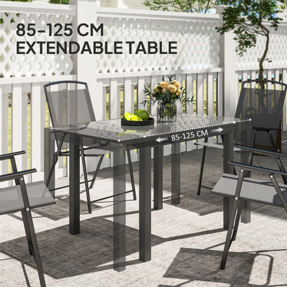 Adjustable Outdoor Dining Table, 33.5"-49.2", Tempered Glass Top, Metal Frame, Dark Grey Patio Dining Tables at Gallery Canada
