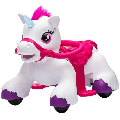 12V Unicorn Ride on Toy, Battery Powered, Carrot Toy, Comb, Animal Sounds Rocking Horses White at Gallery Canada