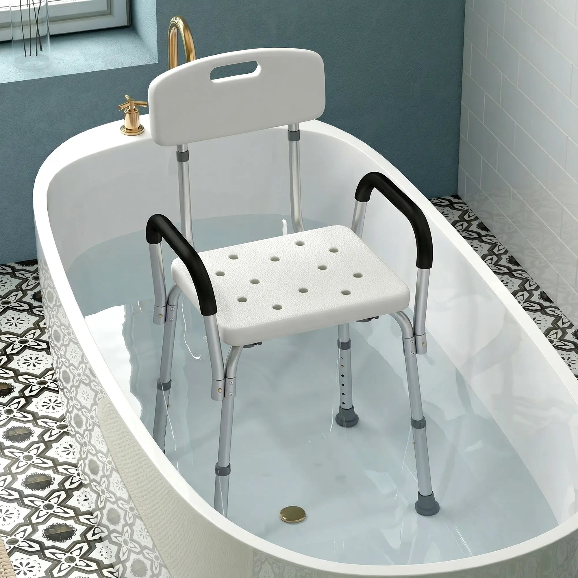 Adjustable Medical Shower Chair with Back, Padded Arms, Non Slip Tub Safety Seat Bath Chairs at Gallery Canada