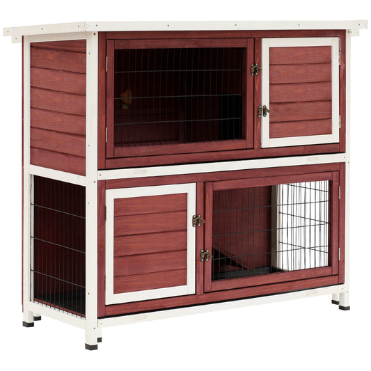 48" 2 Story Wooden Rabbit Hutch Elevated Bunny Cage Small Animal Home Habitat w/ Ramp, 2 Slide Out Tray, Openable Roof, Multiple doors - Gallery Canada