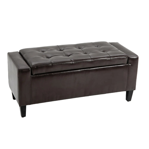 Storage Ottoman Bench, PU Leather, Tufted Design, Brown