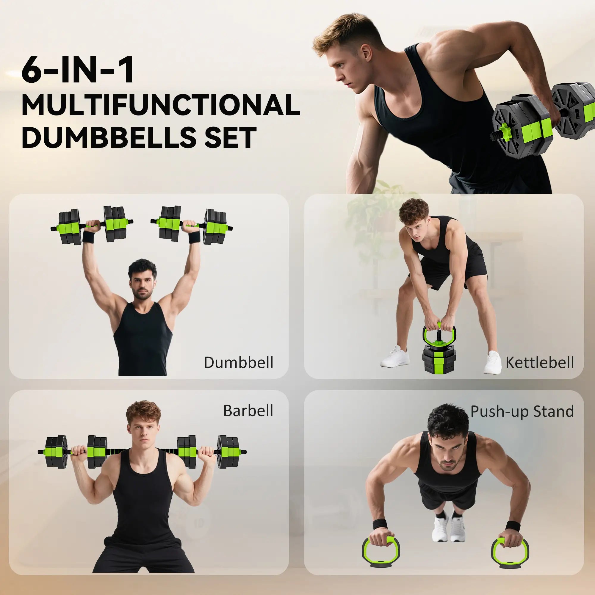 Adjustable Dumbbell Set, 44lbs, Kettlebell Barbell Dumbbell Push-Up Stand, Green Dumbbells & Barbells at Gallery Canada
