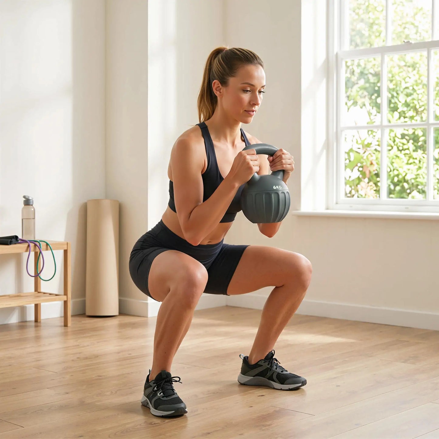 13 lbs Kettlebell, Non-Slip Handle, Home Gym, Grey Strength Training Equipment at Gallery Canada