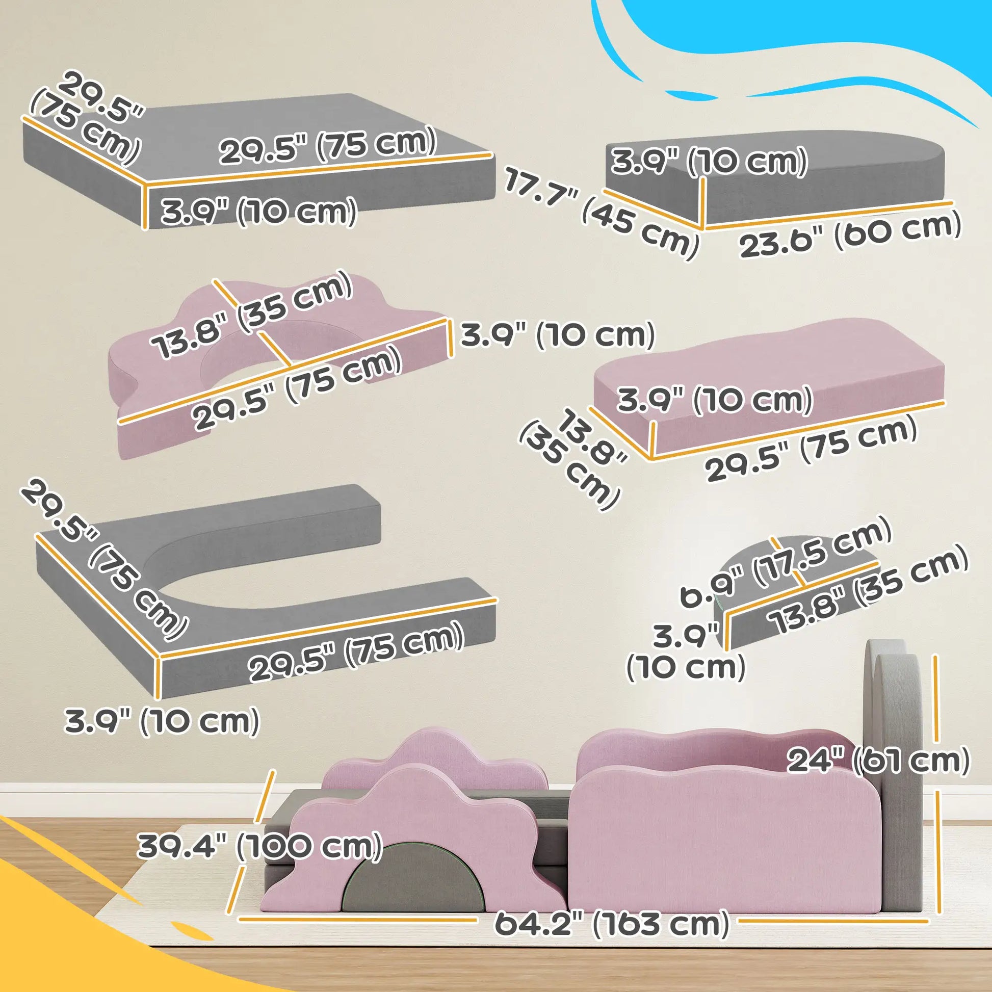 12-Piece Climbing Toys for Toddlers, Indoor Play Set, Grey Kids Gym & Playmats at Gallery Canada