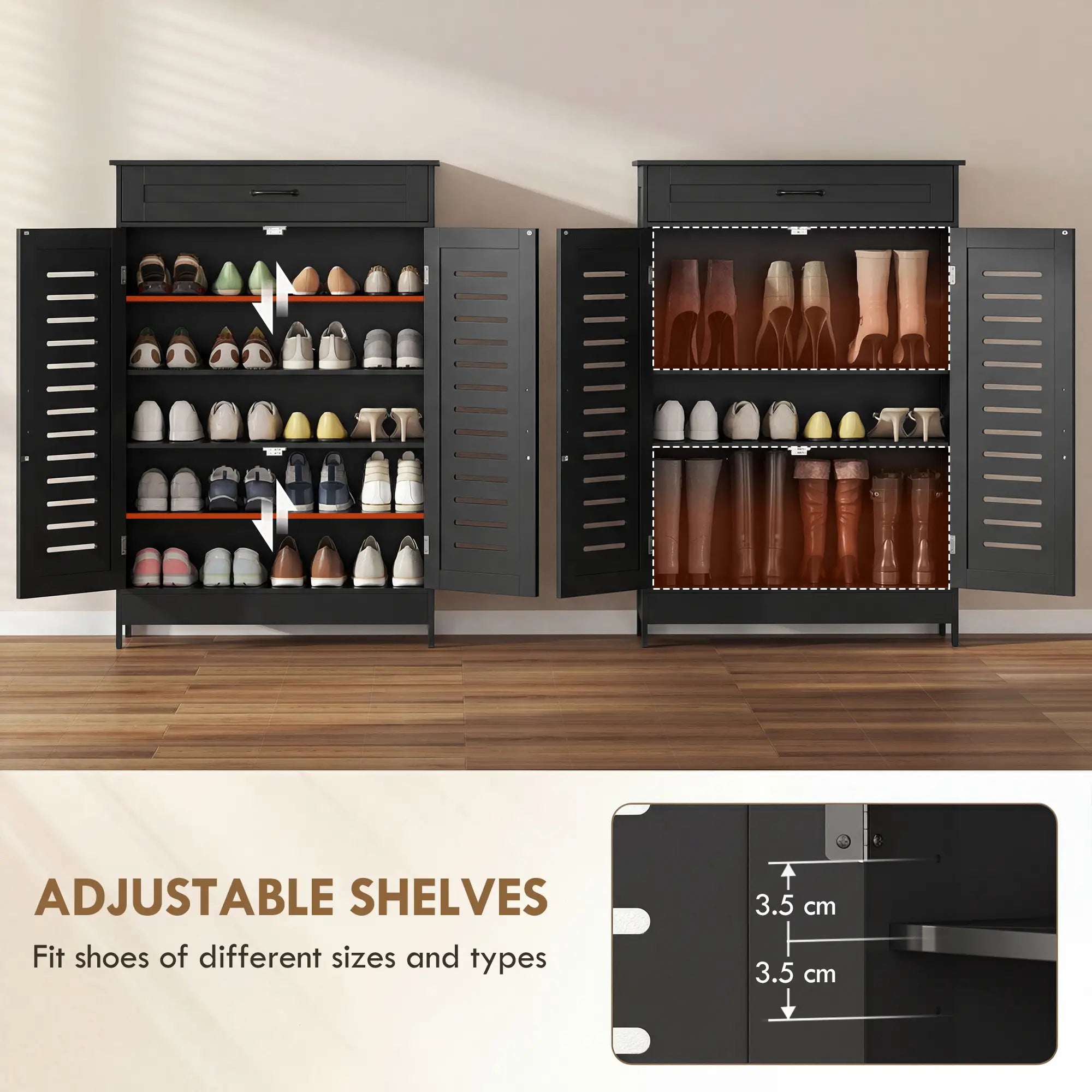 Shoe Cabinet With Louvered Doors, Drawer, Adjustable Shelves, Black Shoe Storage Cabinets & Racks at Gallery Canada