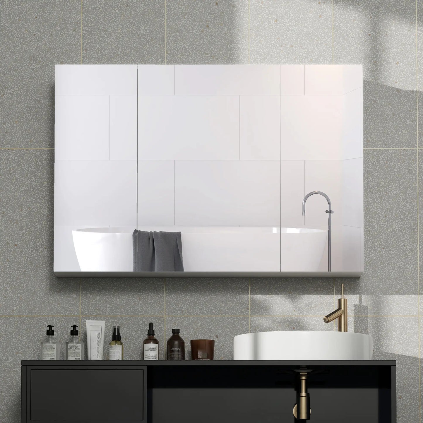 35" x 24" Wall Mounted Mirror Cabinet, 3 Doors, Adjustable Shelves, White Mirror Medicine Cabinets at Gallery Canada