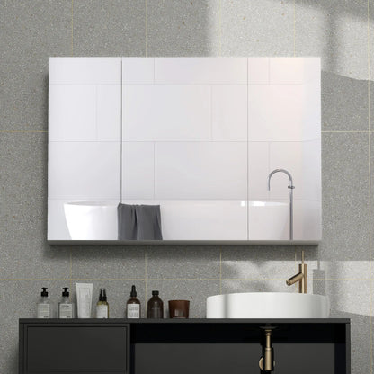 35" x 24" Wall Mounted Mirror Cabinet, 3 Doors, Adjustable Shelves, White Mirror Medicine Cabinets at Gallery Canada