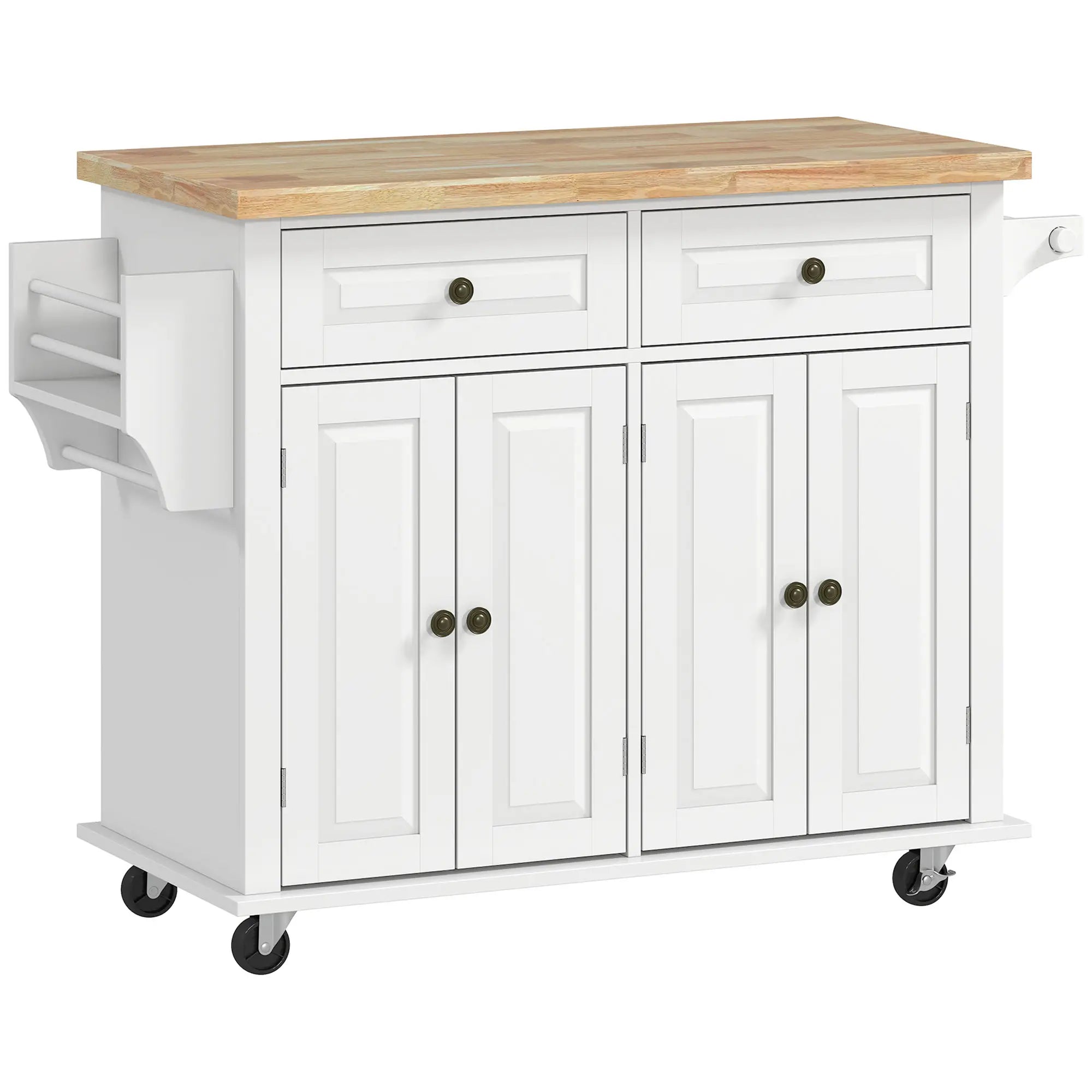 Kitchen Island with Storage, Rolling Trolley Cart with Rubber Wood Top, Spice Rack, Towel Rack, Grey Kitchen Islands & Kitchen Carts White at Gallery Canada