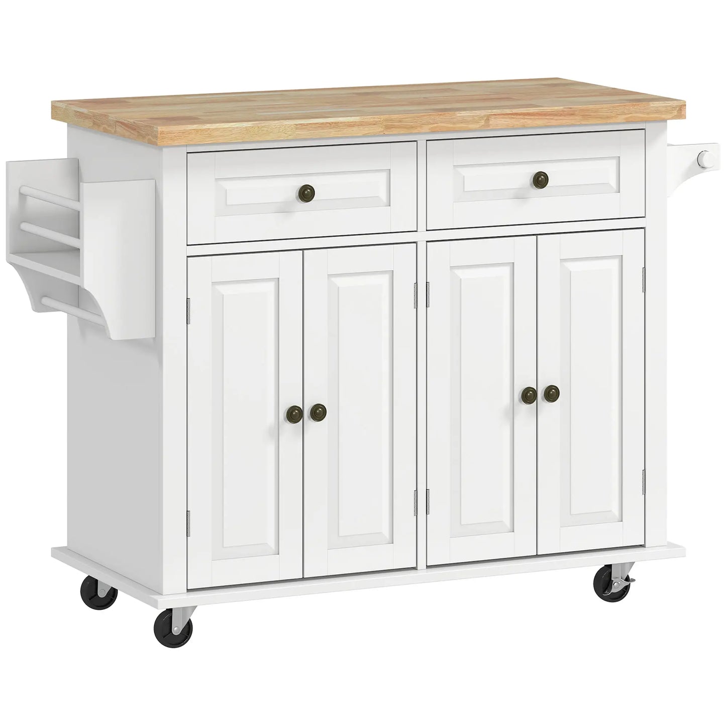 Kitchen Island with Storage, Rolling Trolley Cart with Rubber Wood Top, Spice Rack, Towel Rack, Grey Kitchen Islands & Kitchen Carts White at Gallery Canada
