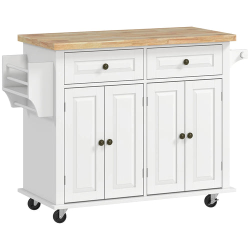 Kitchen Island with Storage, Rolling Trolley Cart with Rubber Wood Top, Spice Rack, Towel Rack, Grey