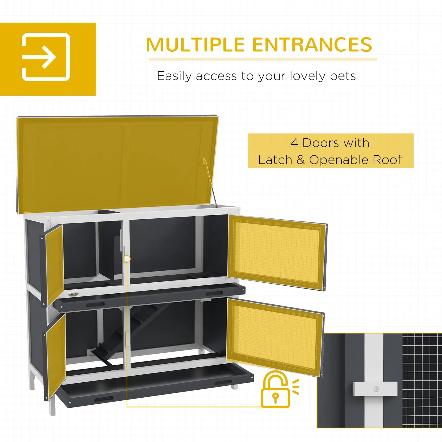 Wood Rabbit Hutch, 2 Large Main House, Ramp, Trays, Grey Rabbit Hutch at Gallery Canada