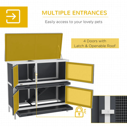 Wood Rabbit Hutch, 2 Large Main House, Ramp, Trays, Grey Rabbit Hutch at Gallery Canada