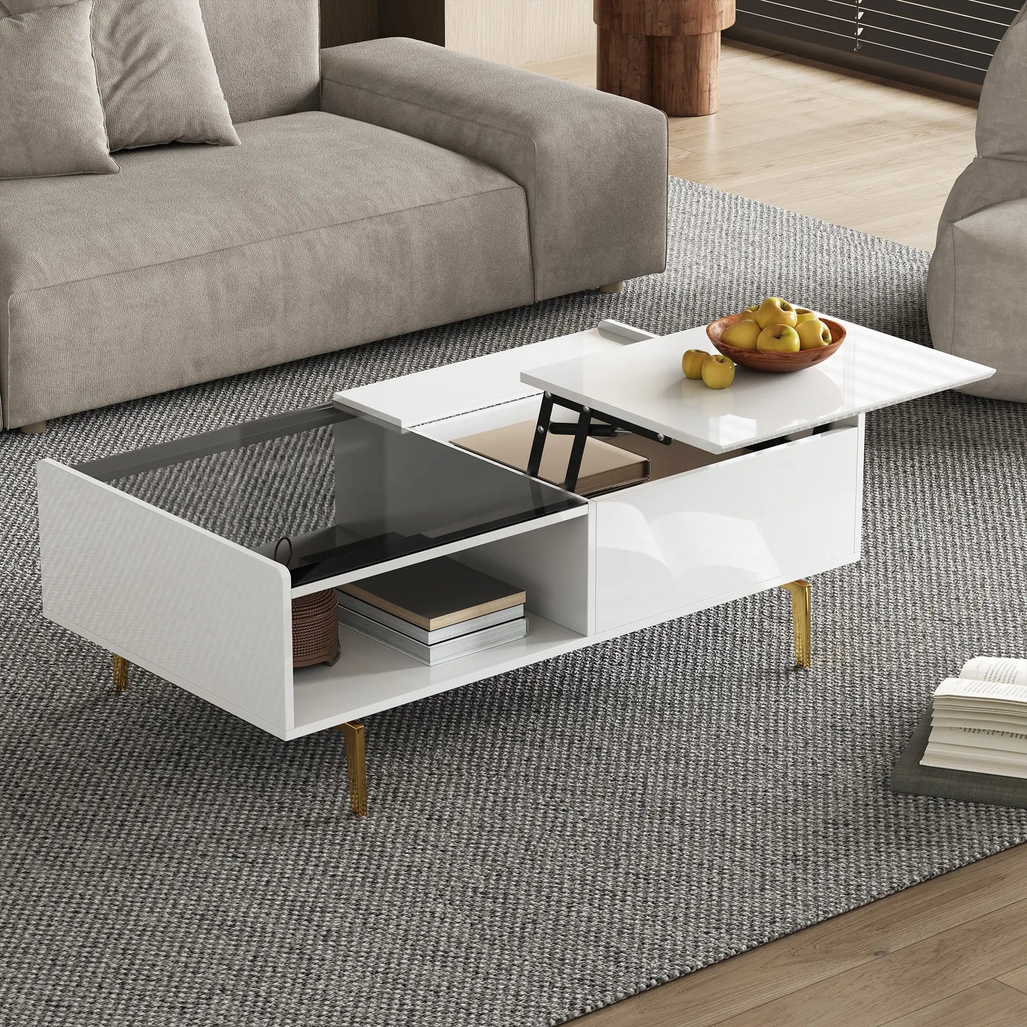 LED Coffee Table, Glass Top with Storage, 43.5