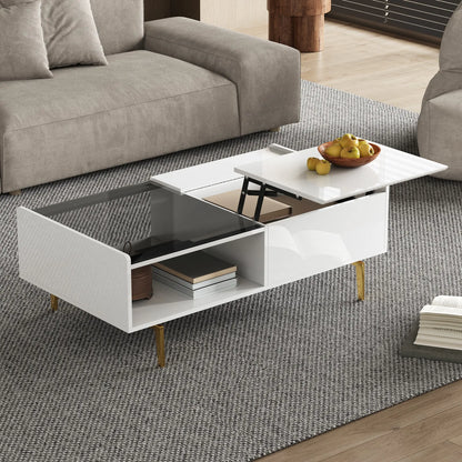 LED Coffee Table, Glass Top with Storage, 43.5" L x 21.5" W x 15.5" H, White Coffee Tables at Gallery Canada
