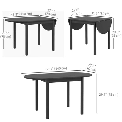Table de cuisine à abattant en bois massif, Table à manger pliante, Noir