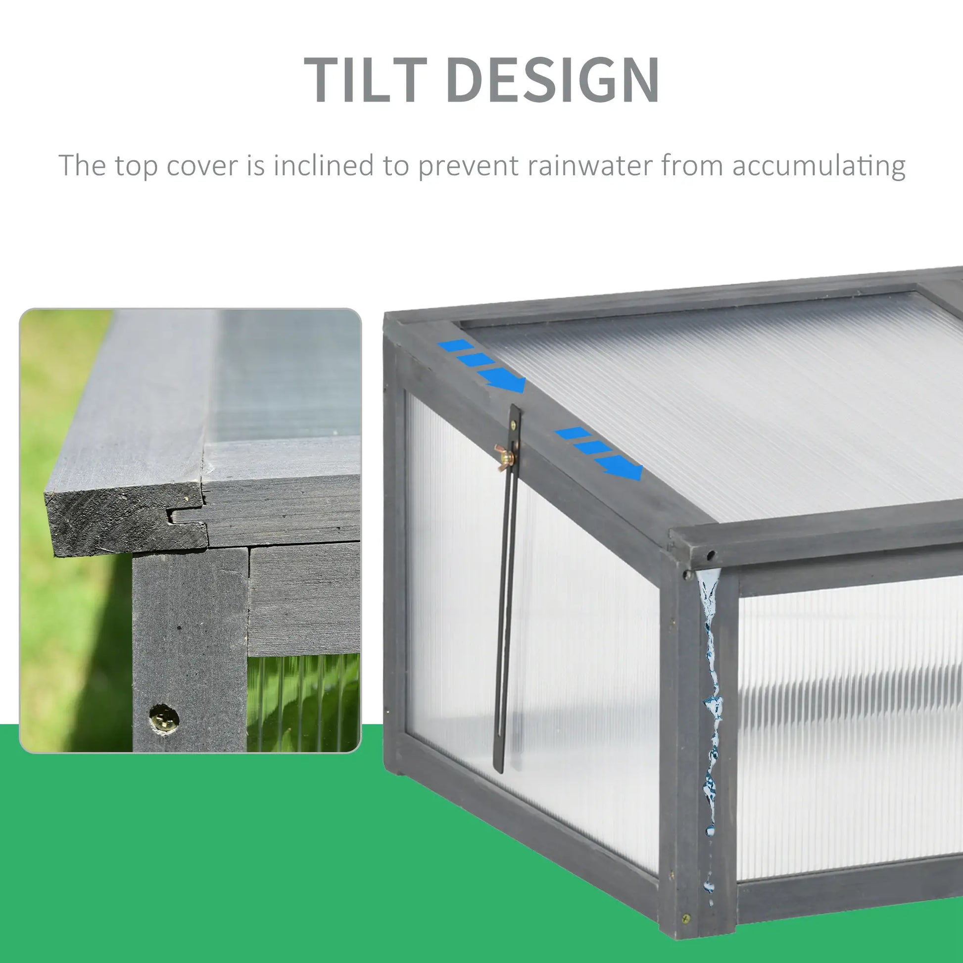 39" x 26" x 16" Wooden Cold Frame, Tilted Top Cover, Polycarbonate Planter Box, Grey Greenhouses at Gallery Canada