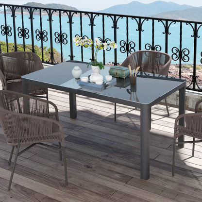 59" x 35" Aluminum Outdoor Dining Table, Glass Top, Seats 6, Grey Patio Dinning Tables at Gallery Canada