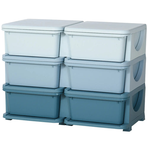 3 Tier Kids Toy Organizer, 6 Plastic Drawers, Blue