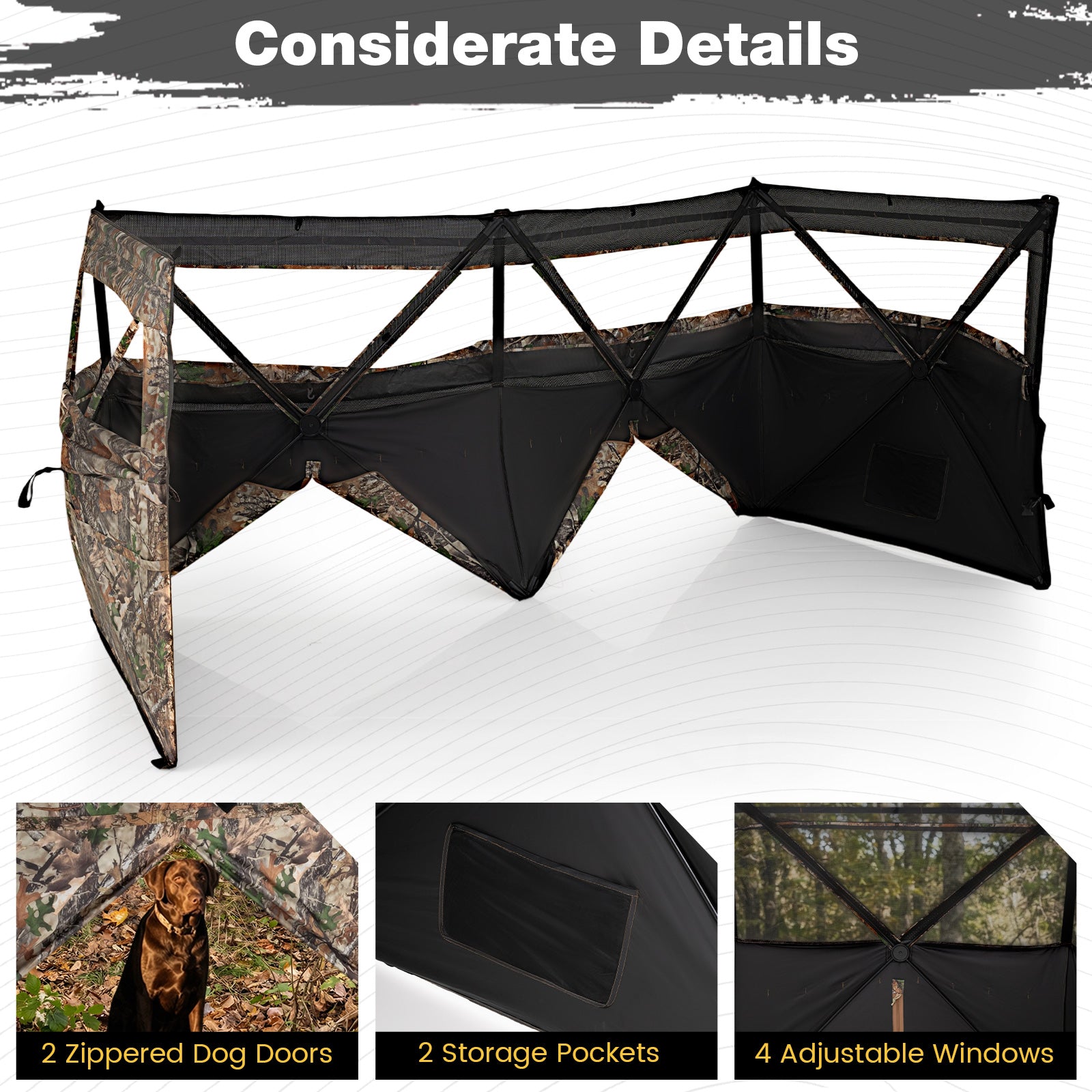 See-Through Hunting Blind Panel with Dog Door Pop up Waterflow Blind for 1-3 People, Camouflage Tents at Gallery Canada