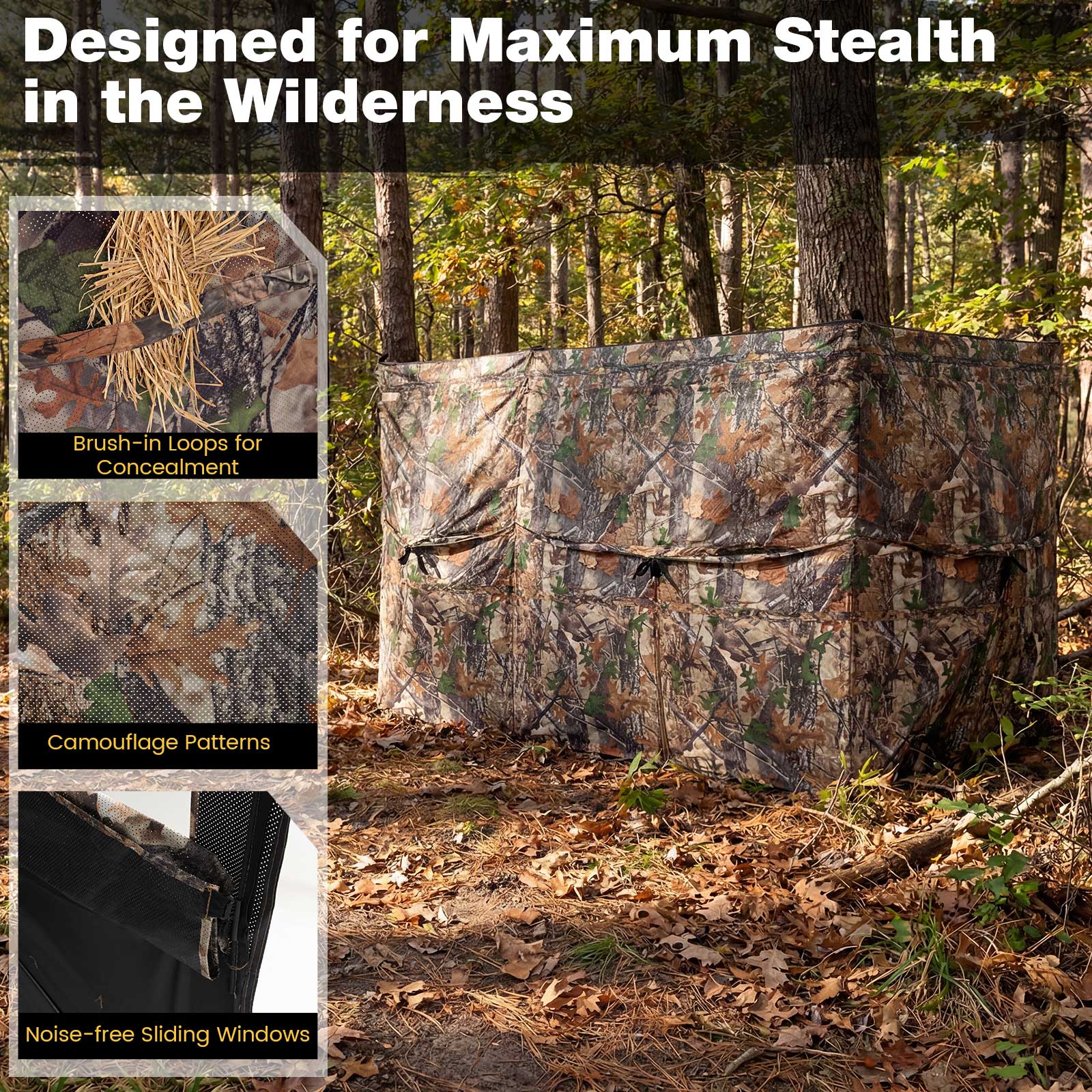 See-Through Hunting Blind Panel with Dog Door Pop up Waterflow Blind for 1-3 People, Camouflage Tents at Gallery Canada