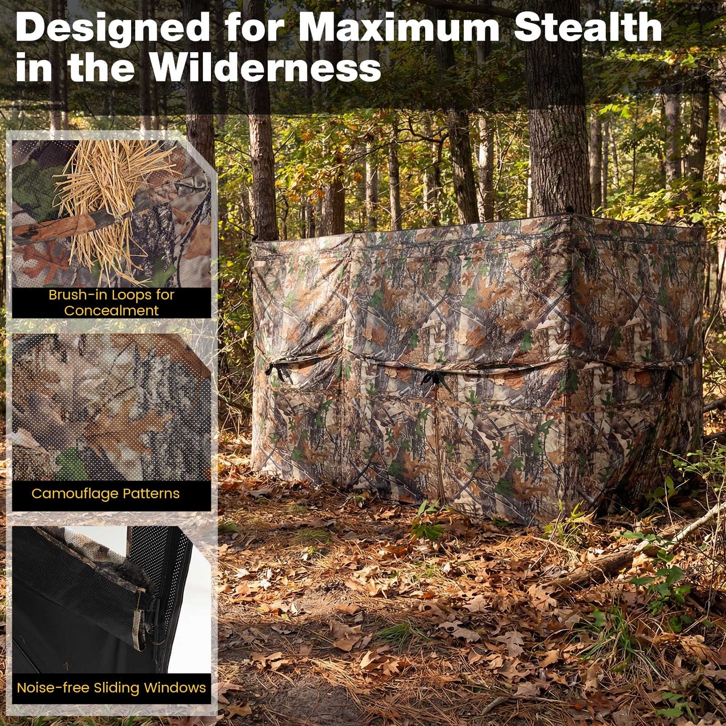 See-Through Hunting Blind Panel with Dog Door Pop up Waterflow Blind for 1-3 People, Camouflage Tents at Gallery Canada