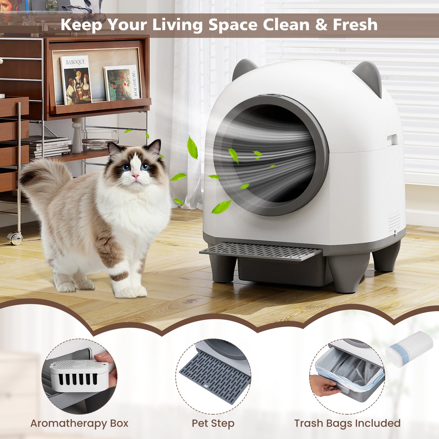 Self-Cleaning Litter Box for Multi-Cat & Senior Cats Home, White Cat Supplies at Gallery Canada