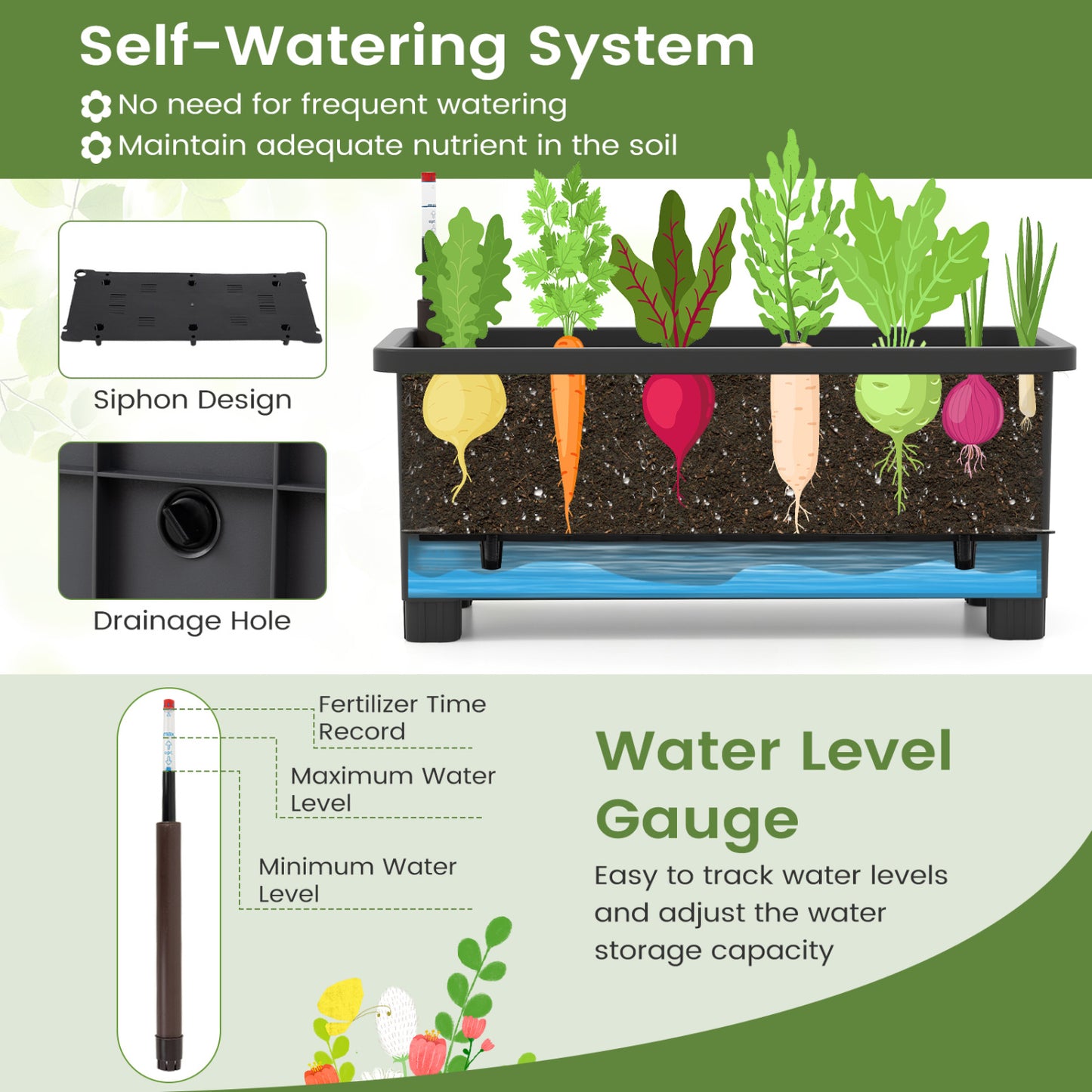 Self-Watering Raised Garden Bed, Elevated Planter With Climbing Trellis, Black Raised Garden Beds at Gallery Canada