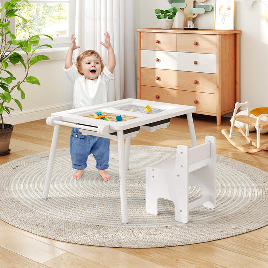 Sensory Table And Chair Set, Foldable Bins, Kids 2-8, White