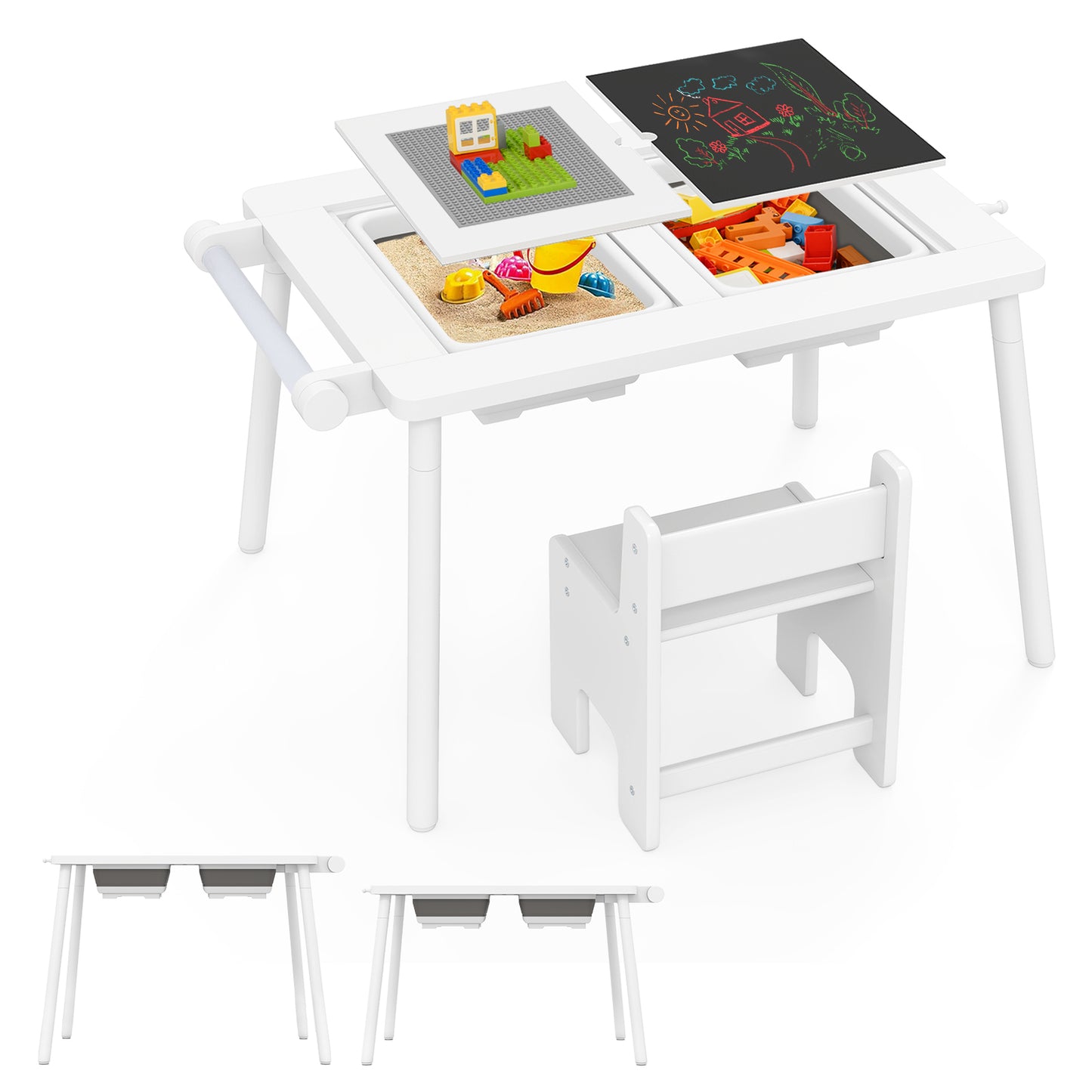 Sensory Table And Chair Set, Foldable Bins, Kids 2-8, White Kids Table & Chair Sets at Gallery Canada