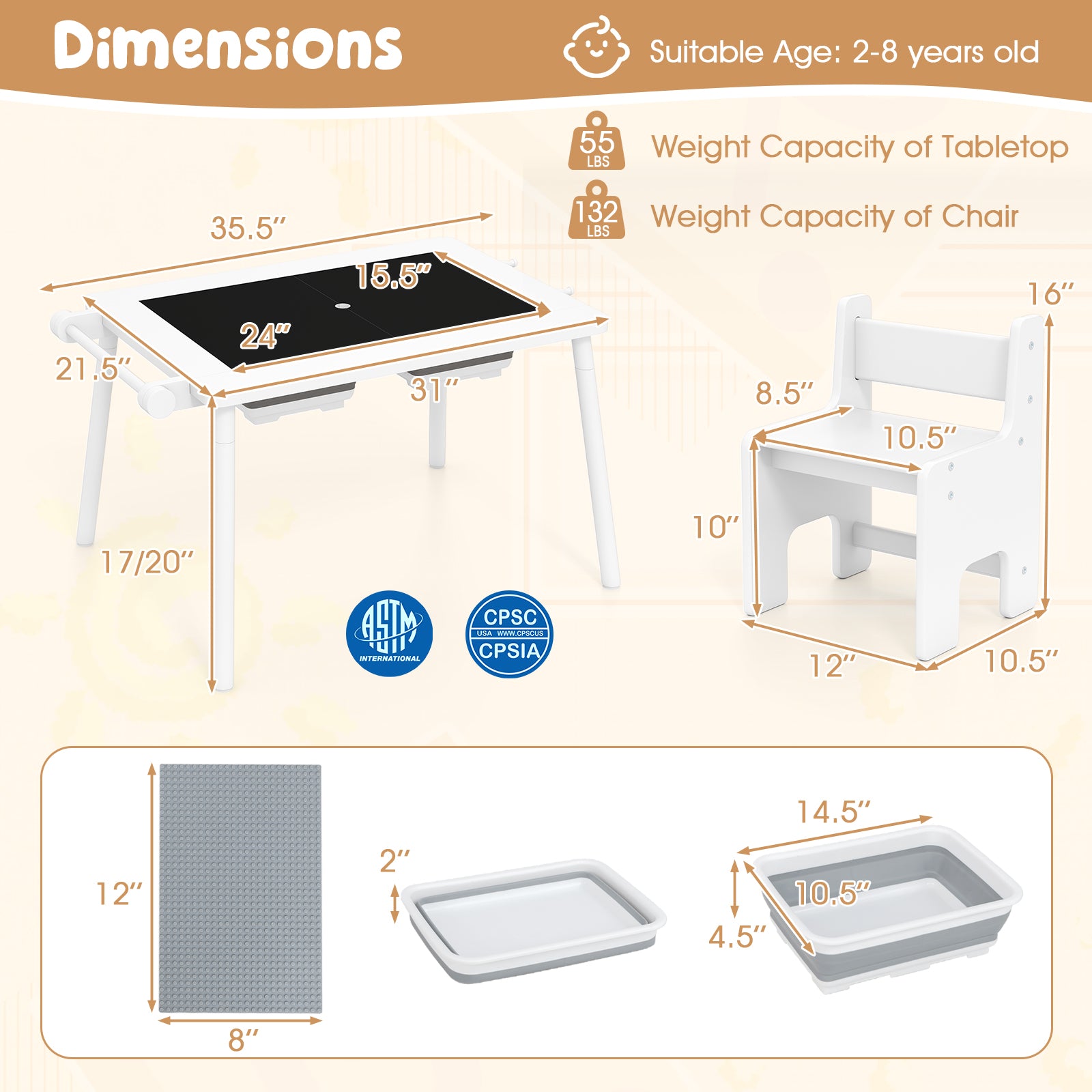 Sensory Table And Chair Set, Foldable Bins, Kids 2-8, White Kids Table & Chair Sets at Gallery Canada
