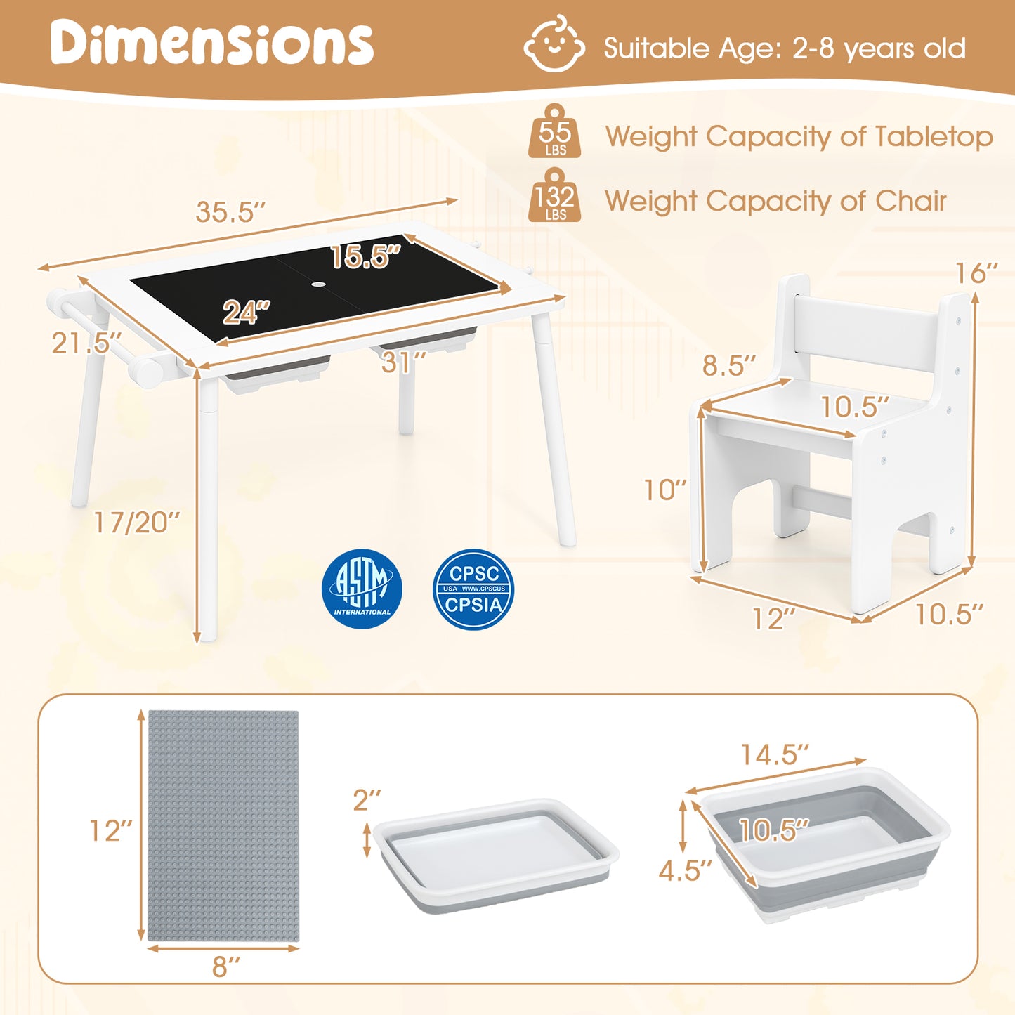 Sensory Table And Chair Set, Foldable Bins, Kids 2-8, White Kids Table & Chair Sets at Gallery Canada