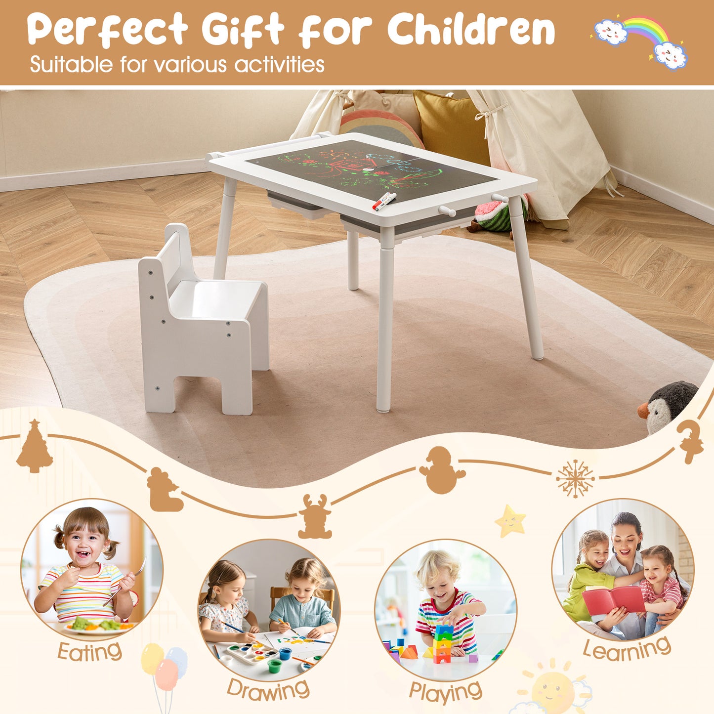 Sensory Table And Chair Set, Foldable Bins, Kids 2-8, White Kids Table & Chair Sets at Gallery Canada