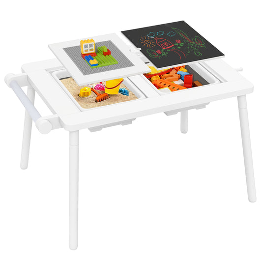 Sensory Table And Chair Set, Foldable Bins, Kids 2-8, White