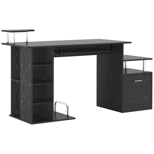 Wood Computer Desk with Storage Shelf, Black Computer Desks Black With Wood Grain at Gallery Canada