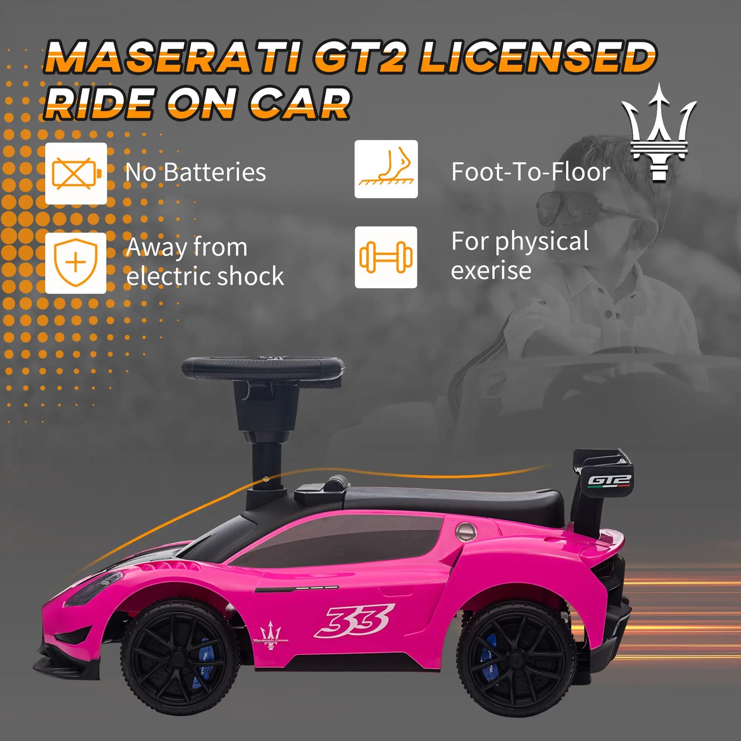 Maserati GT2 Baby Sliding Car, Storage Music Horn, 18-60 Months, Pink Push Cars for Toddlers at Gallery Canada