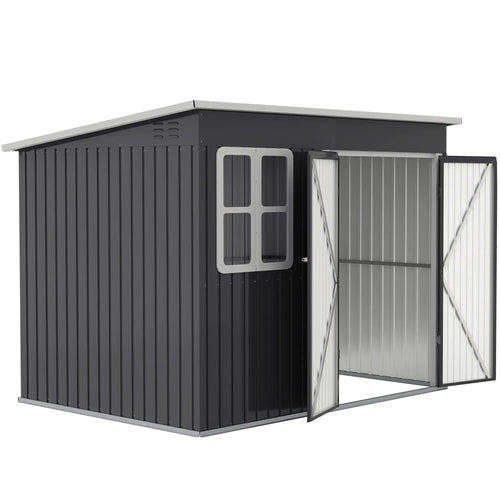 8.5' x 6' Galvanised Steel Outdoor Storage Shed, Lockable Doors, Dark Grey