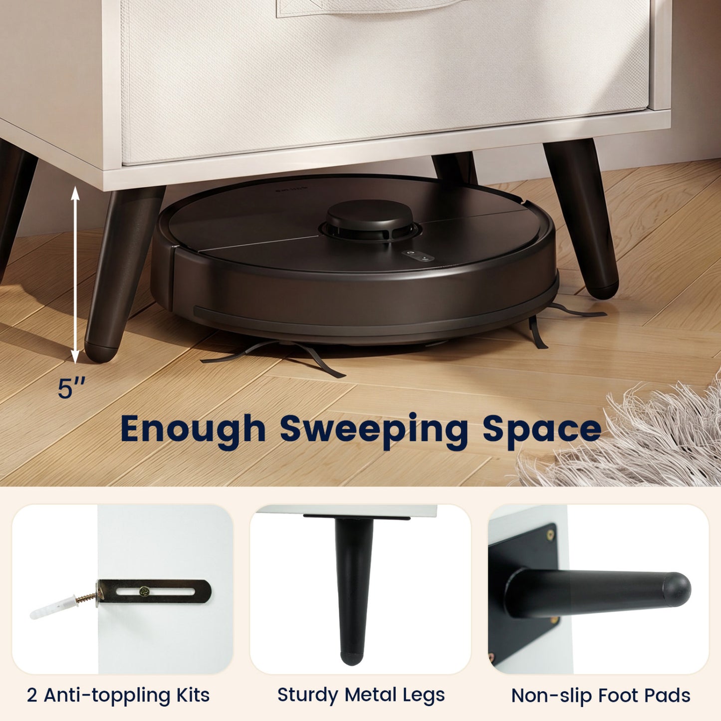 Set Of 2 Nightstands With LED Lights, Power Outlets, White