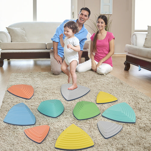 Set of 11 Stepping Stones for Kids Non-Slip Balance Stones with Storage Bag-Set of 11, Multicolor