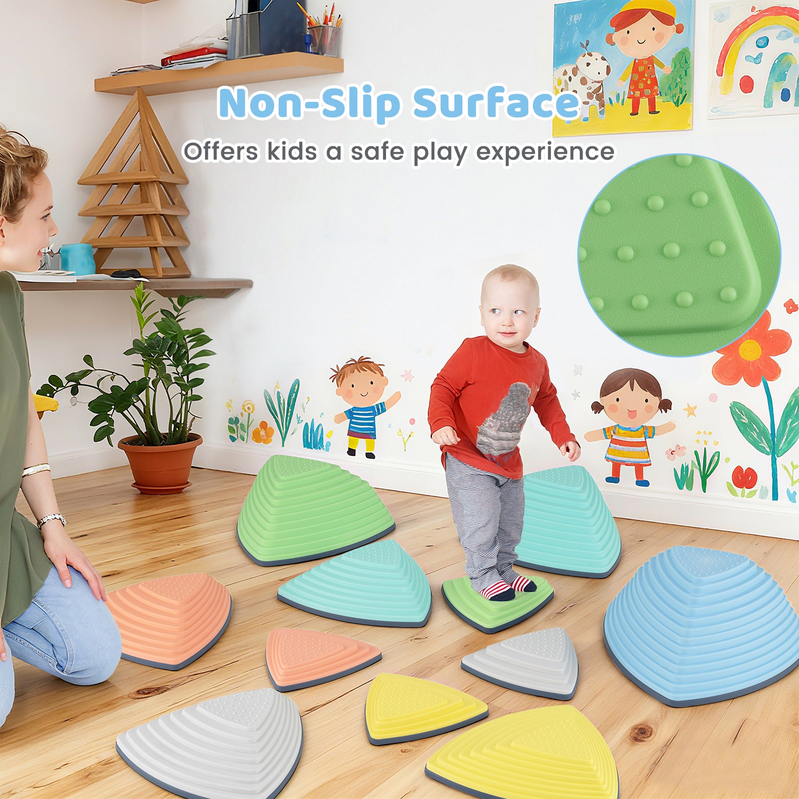 Set of 11 Stepping Stones for Kids Non-Slip Balance Stones with Storage Bag-Set of 11, Multicolor Toy Sports at Gallery Canada