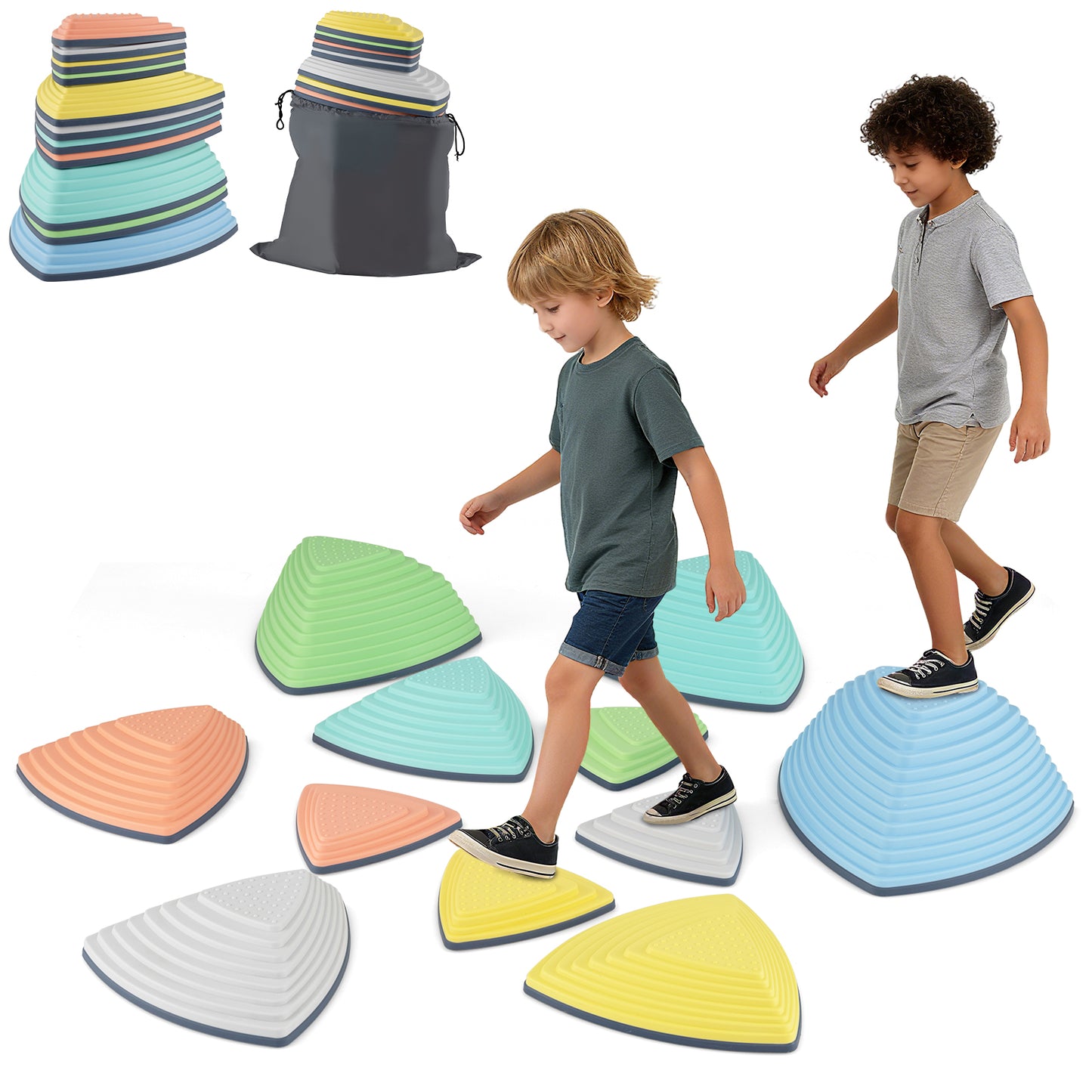 Set of 11 Stepping Stones for Kids Non-Slip Balance Stones with Storage Bag-Set of 11, Multicolor Toy Sports at Gallery Canada
