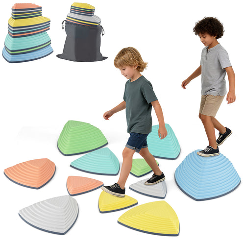 Set of 11 Stepping Stones for Kids Non-Slip Balance Stones with Storage Bag-Set of 11, Multicolor