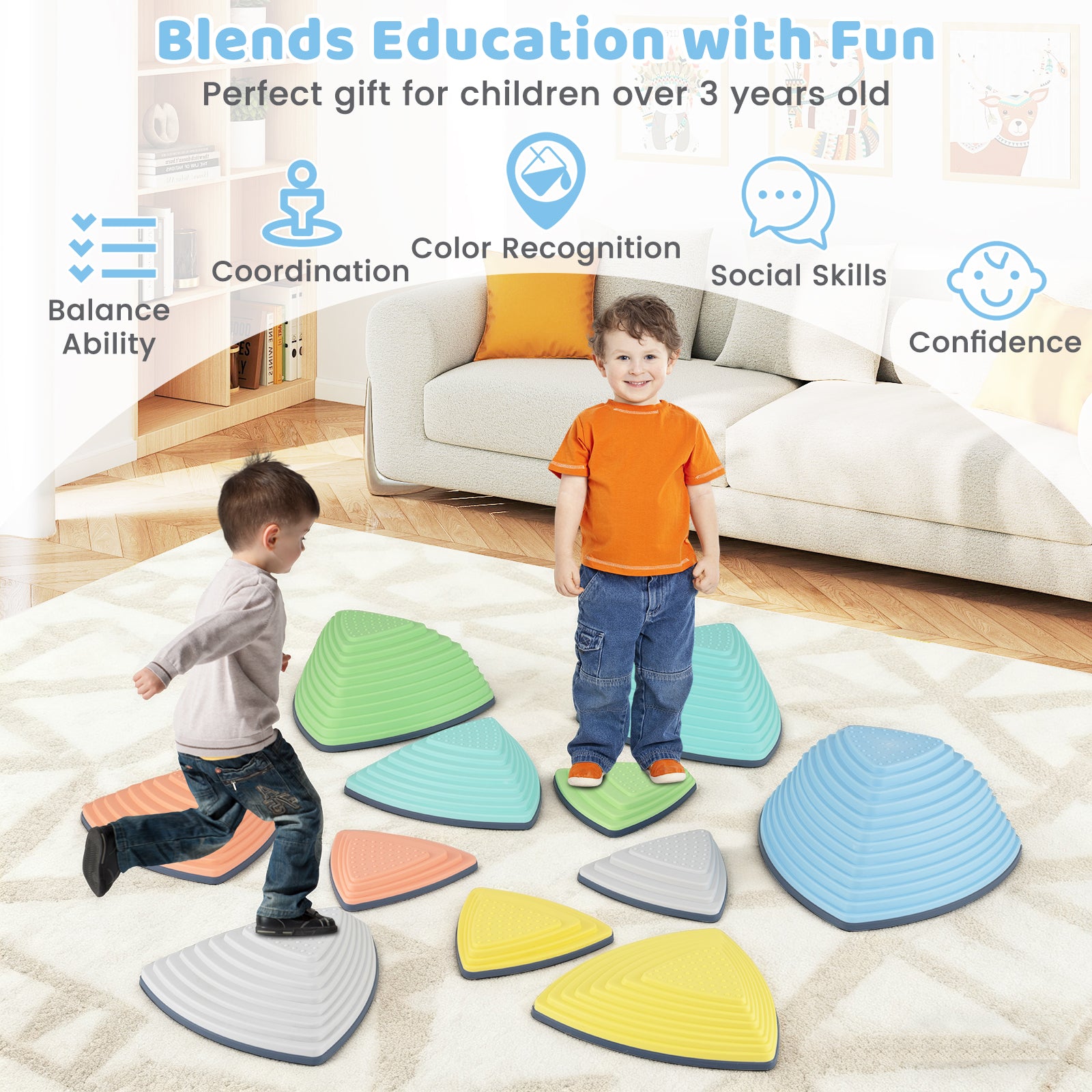 Set of 11 Stepping Stones for Kids Non-Slip Balance Stones with Storage Bag-Set of 11, Multicolor Toy Sports at Gallery Canada