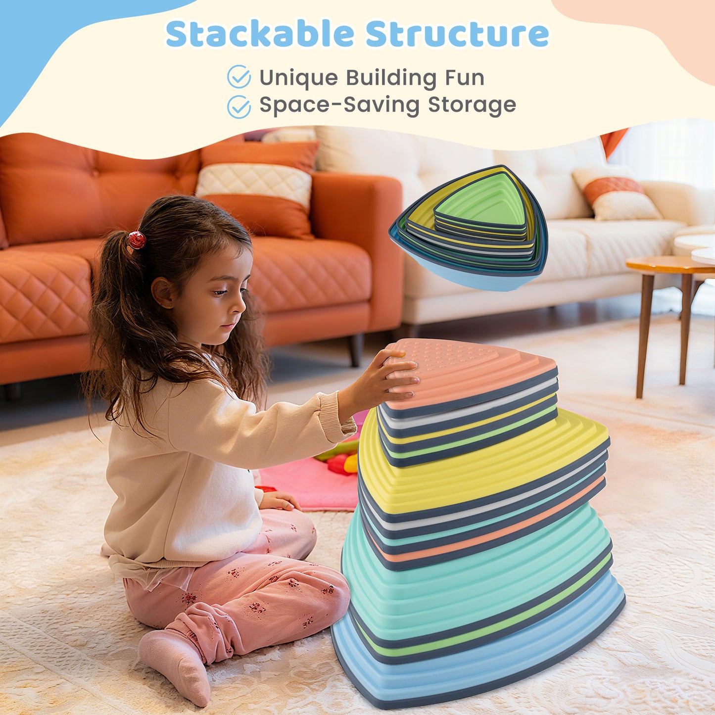Set of 11 Stepping Stones for Kids Non-Slip Balance Stones with Storage Bag-Set of 11, Multicolor Toy Sports at Gallery Canada